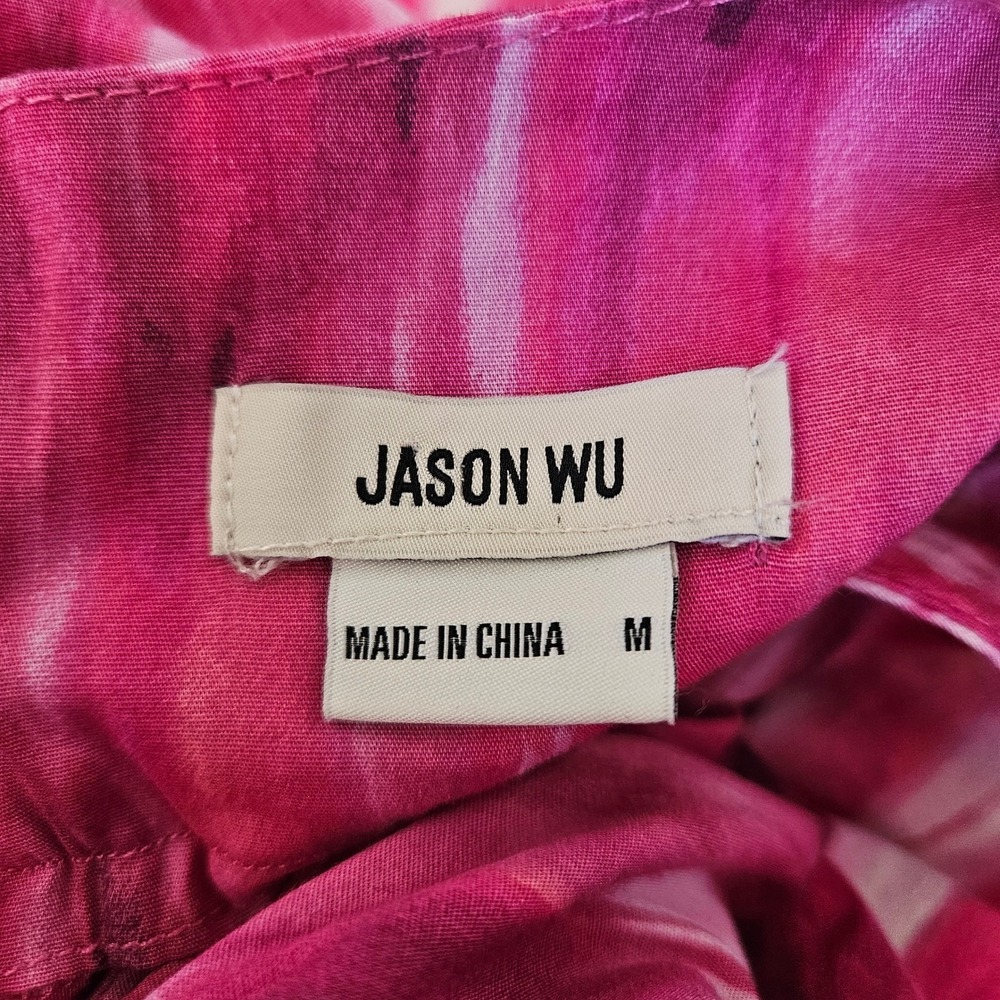 Jason Wu Pink Ikat Print Cutout Midi Dress Tiered Womens‎ Medium - Picture 7 of 11